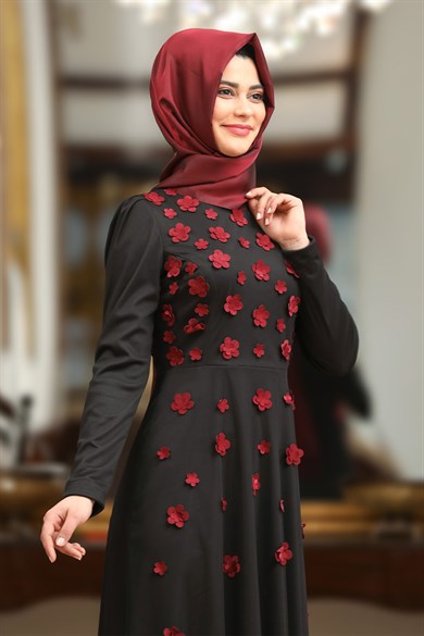 Nihan Elbise Siyah-Bordo